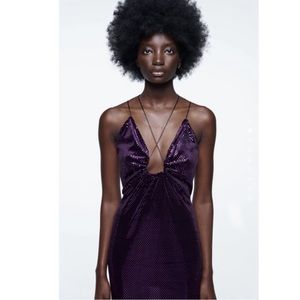 Blogger's Favorite 🤩 Zara Purple Shiny Ring Detail Strappy Back Mini Dress